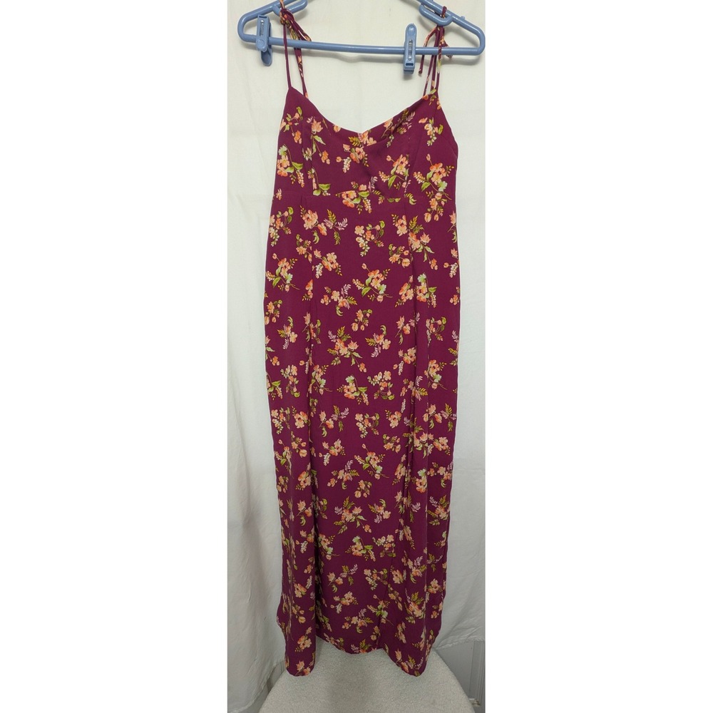 Wild Fable Burgundy Floral Maxi Dress Large Smocked Back Tie Straps Slit